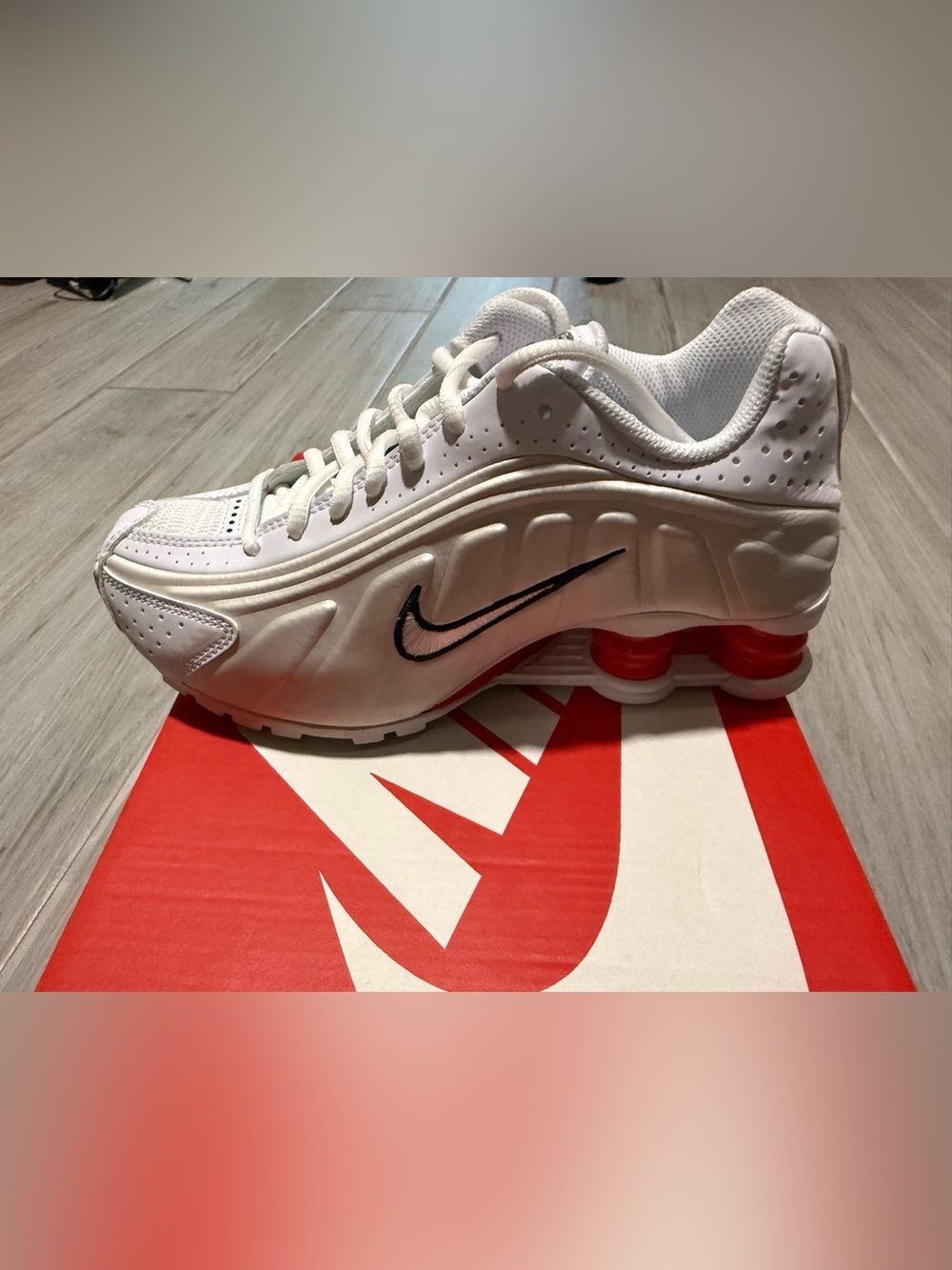 New Nike Women's White Sneakers with Black Swoosh and Red Accents